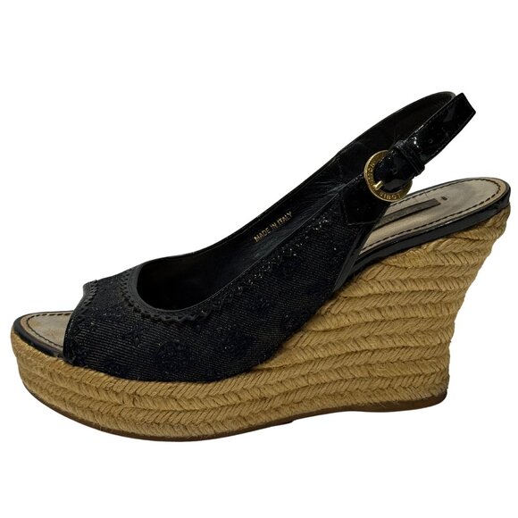 $995 Louis Vuitton monogram espadrille wedge size 37.5/6.5 - Picture 1 of 6
